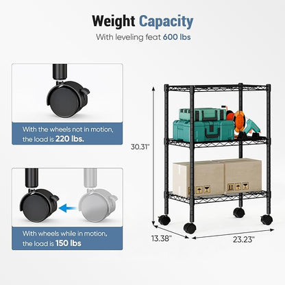 DUMOS 3-Tier Metal Storage Shelves, Adjustable Shelving Unit, Standing Closet - Image 8