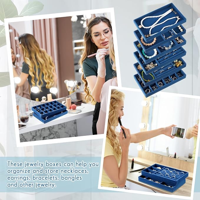 Junkin 18 Pcs Velvet Jewelry Tray, Stackable Jewelry Organizer Trays - Image 5