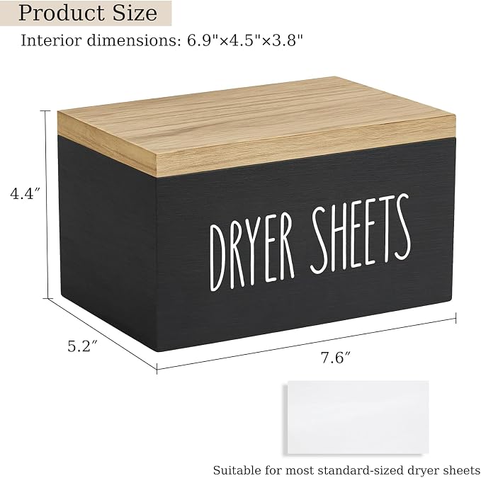 Dahey Dryer Sheet Holder with Lid Wooden Laundry Sheet Container Dispenser - Image 3