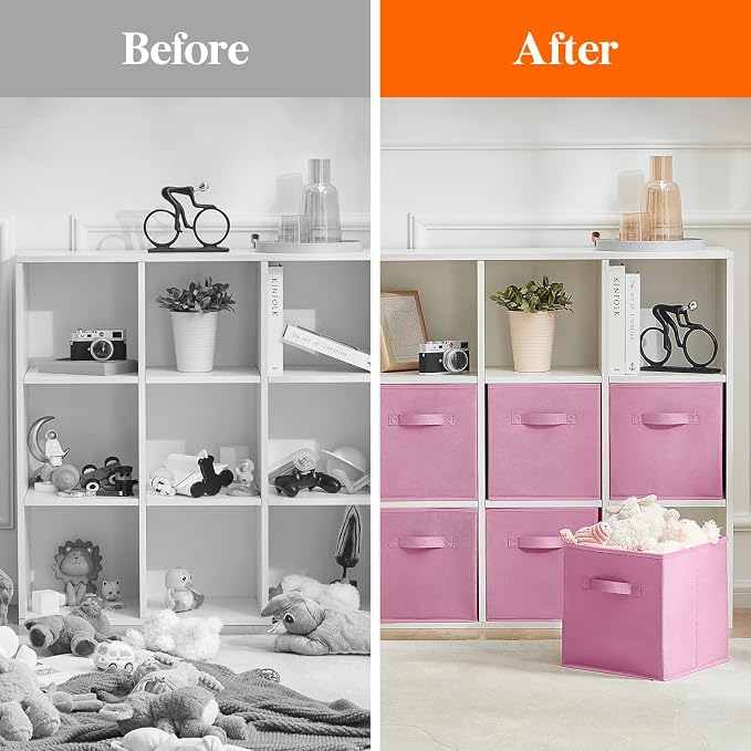 Lifewit Storage Cubes, 11 Inch Organizer Bins, 18L Pink, 6 Packs | Foldable - Image 6