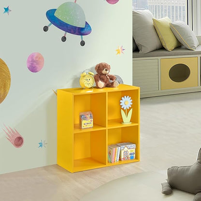 KB Designs - Yellow 4 Cube Storage Organizer Book Shelf, Toy Storage Organizer by KB+Designs