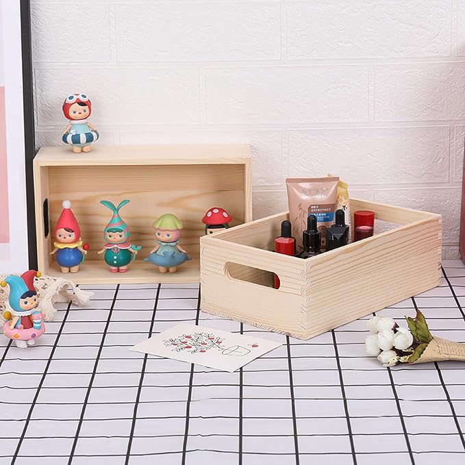 6 Packs Unfinished Wooden Box 5 Sizes Natural Handles Wood Boxes Storage - Image 4