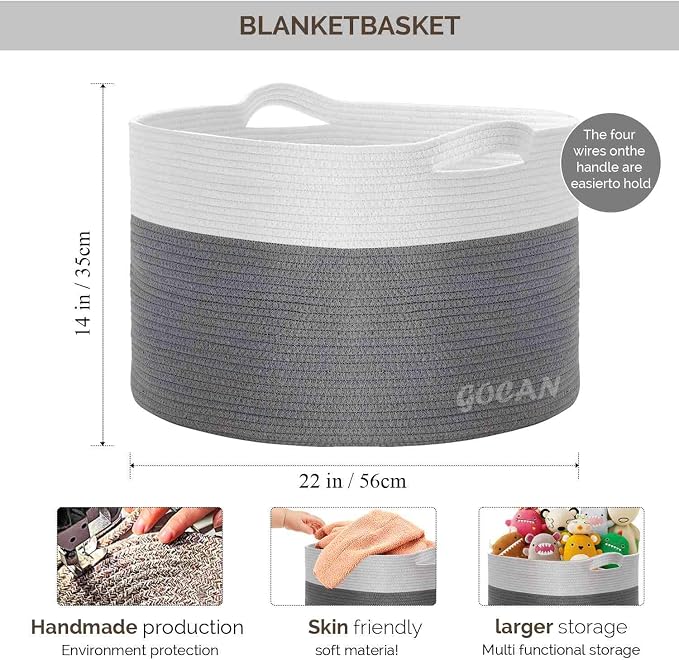Storage Baskets for Organizing D22"H14" Large blanket basket laundry basket - Image 3