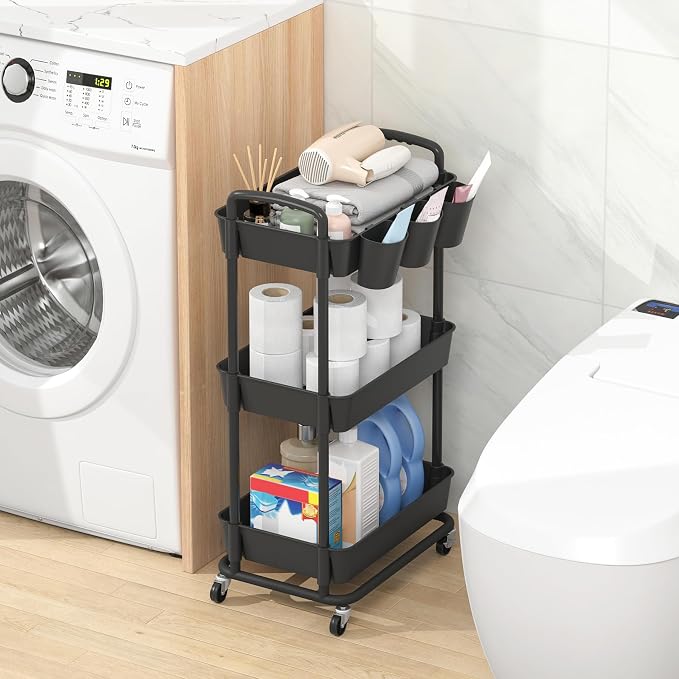 JIUYOTREE 3-Tier Plastic Rolling Storage Cart Utility Cart - Image 3