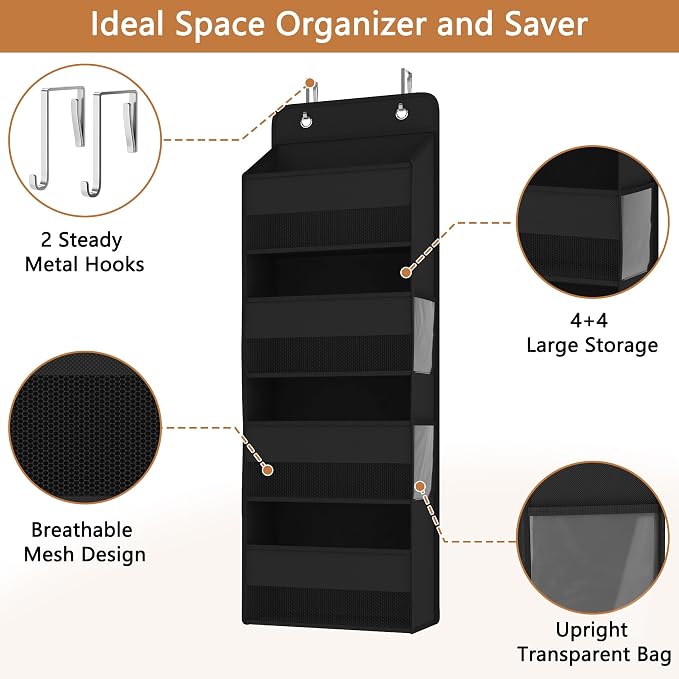 1 Pack 4-Tier Over the Door Organizer, Heavy-Duty Large Deep Pocket Hanging - Image 5