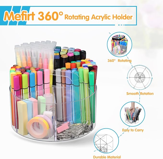 Acrylic Pen Holder, 360 Degree Rotating Pen Organizer, Rotating Desk Acrylic - Image 3