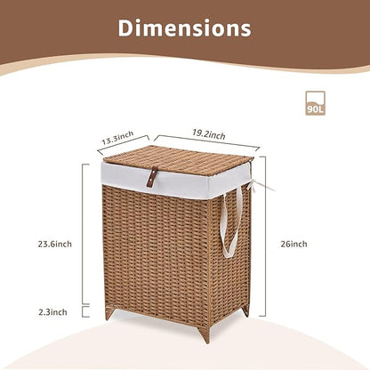 Laundry Hamper with Lid and Removable Liner Bag, Handwoven Rattan Clothes - Image 7
