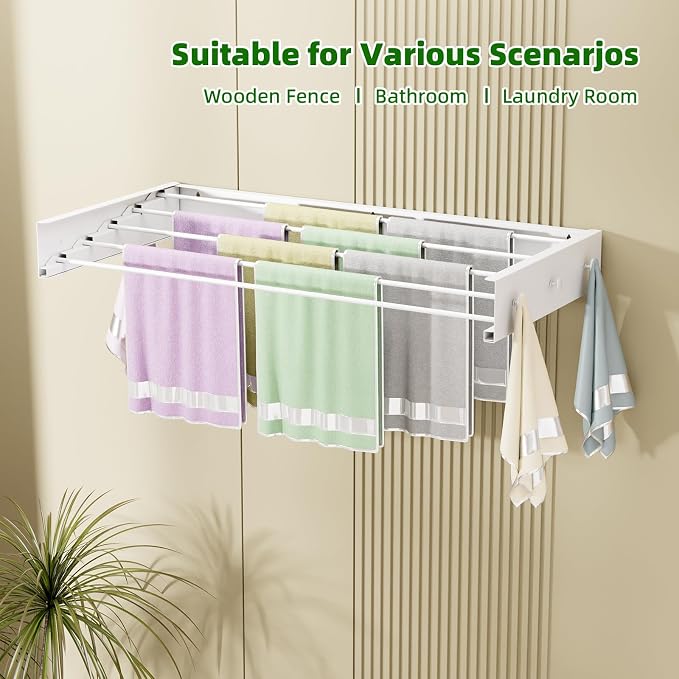 Wall Mounted Drying Rack for Laundry 40'', Folding Drying Rack Clothing Wall - Image 5