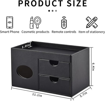 Square Tissue Box Cover with Drawers, Tissue Box Holder with Storage Tray - Image 5
