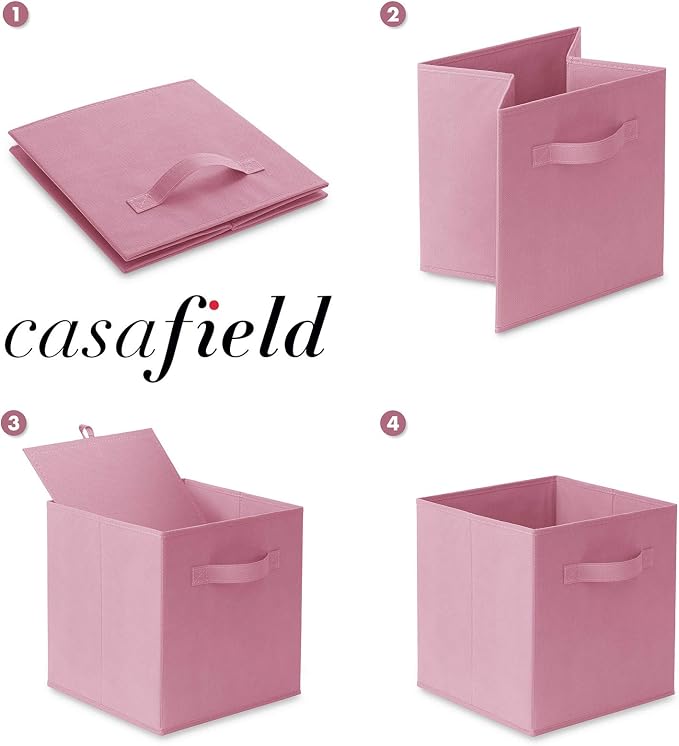 Casafield Set of 6 Collapsible Fabric Cube Storage Bins, Light Pink - Image 6