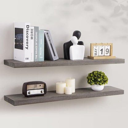 Axeman Floating Shelves for Wall, 8 Inch Deep Rustic Solid Elm Wood Wall by Axeman