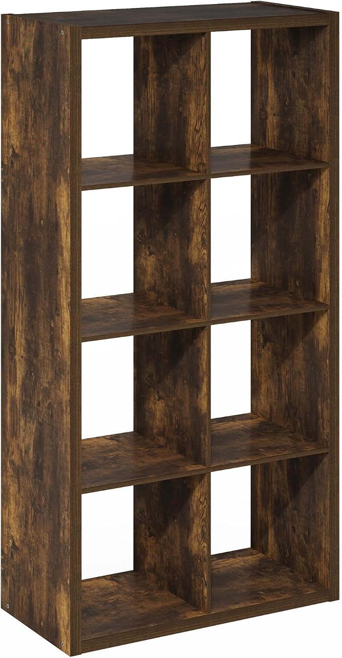 Furinno Cubicle 8-Cube Book Shelf, Extra Thick Frame Bookshelf, Amber Pine | - Image 10