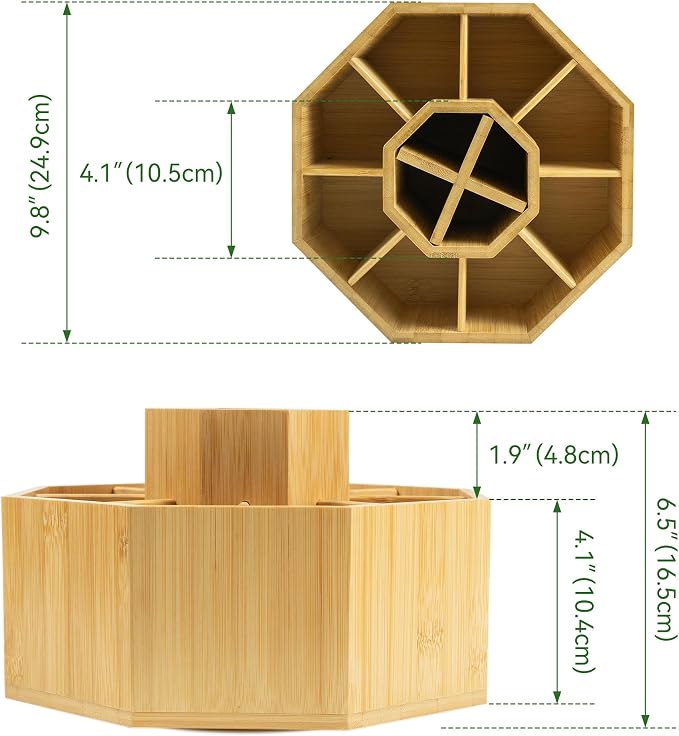 VaeFae 360° Rotating Bamboo Pen Holder Desk Art Supply Organizer | 9-12 Slots - Image 2