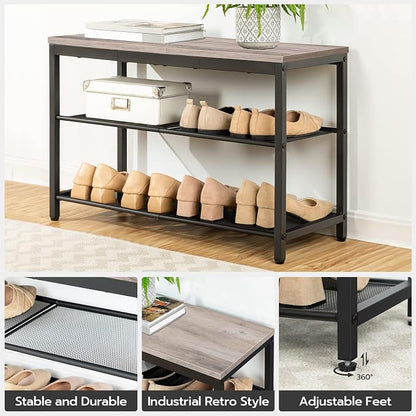 HOOBRO Shoe Bench, 3-Tier Shoe Rack, Industrial Shoe Organizer Storage Bench - Image 5