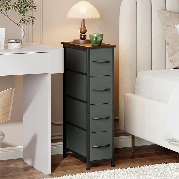 Somdot Narrow Dresser for Bedroom, 4 Drawer Storage Cabinet, Charcoal Grey | - Image 2