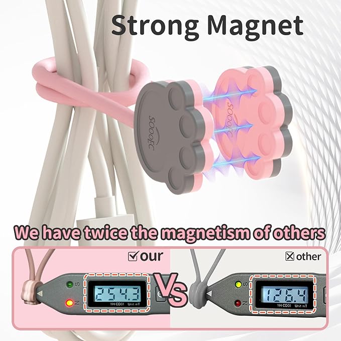 SOOOEC Cute Cat Paw Magnetic Cable Ties – 24 Pack, Reusable Silicone Cord - Image 4