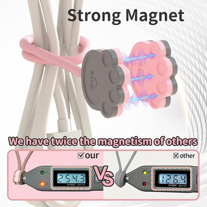 SOOOEC Cute Cat Paw Magnetic Cable Ties – 24 Pack, Reusable Silicone Cord - Image 4