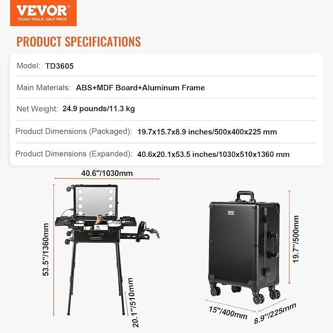 VEVOR Makeup Train Case Professional Makeup Storage Organizer Box Make Up - Image 7