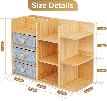 Large Makeup Organizer For Vanity, Large Capacity 3 Tiers Bamboo Bathroom - Image 7