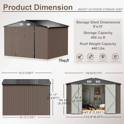 Aoxun 9.4x7.3x6.5 FT Outdoor Metal Storage Shed - Image 7