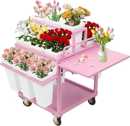 Flower Display Stand Cart With 18 Buckets Plant Rack Storage Organizer with by Unknown