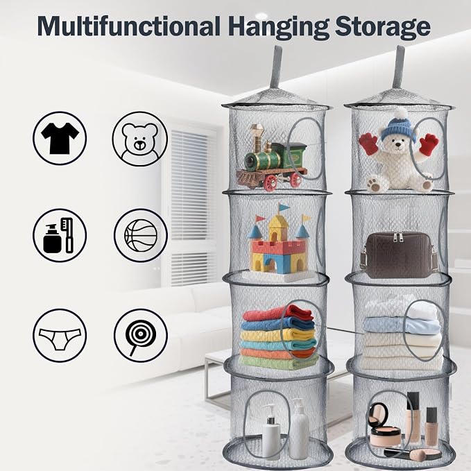 2PCS Hanging Mesh Storage Net, 4 Tier Stuffed Animal Storage - Image 3