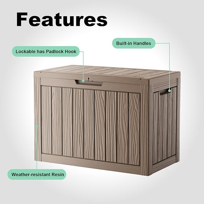 45 GallonOutdoor Storage Box, Resin Deck Boxes Waterproof, IndoorOutdoor Bin - Image 6