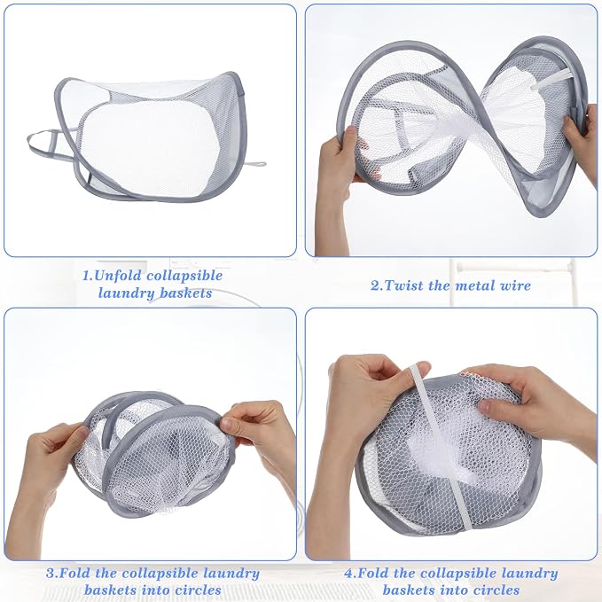 Ouligay 2Pcs Hanging Laundry Hamper Bag, Mesh Hanging Laundry Basket, Foldable - Image 5