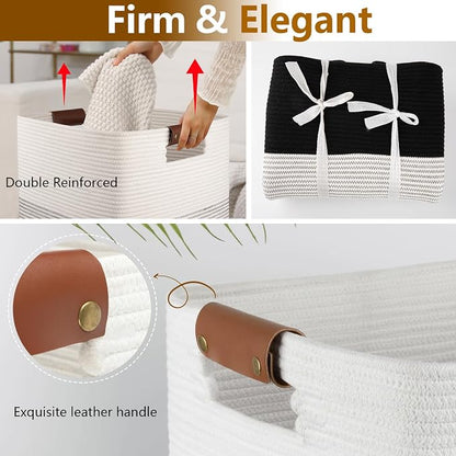 Laundry Hamper 96L Extra Large Laundry Basket, Woven Blanket Basket, Cotton - Image 3