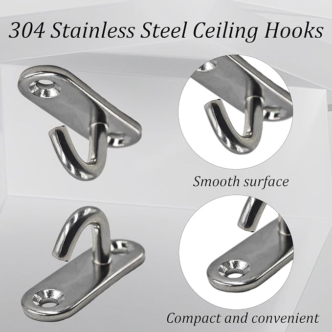4Pcs M5 304 Stainless Steel Ceiling Hooks, Heavy Duty Pad Eye Plate - Image 4