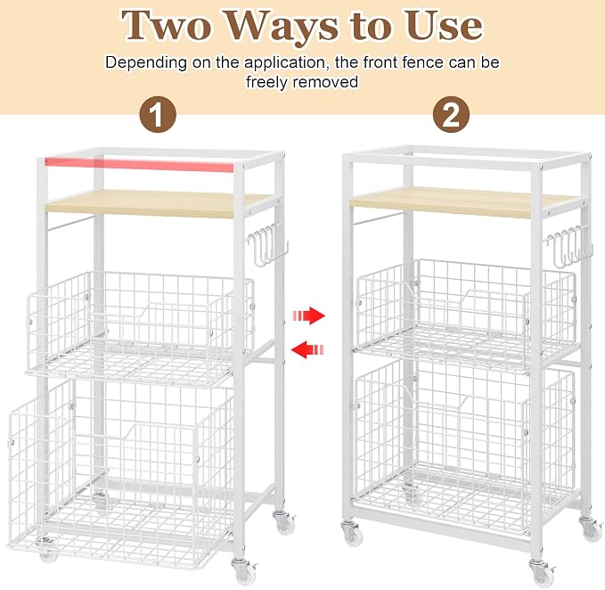 3 Tier Laundry Room Cart with Pull-Out Baskets, Utility Cart Rolling Storage - Image 4