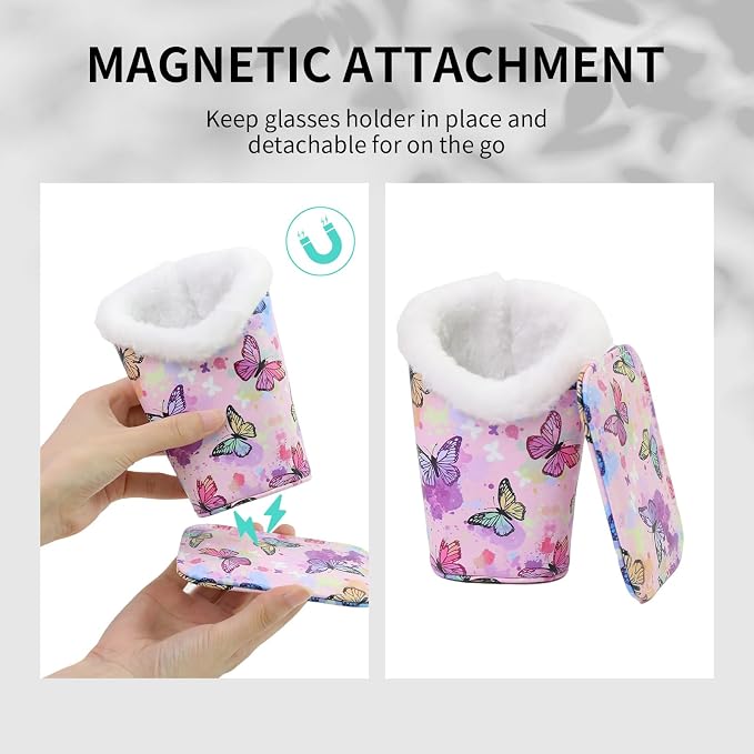 Plush Lined Eyeglasses Holder, Cute Magnetic PU Leather Glasses Stand Case - Image 6