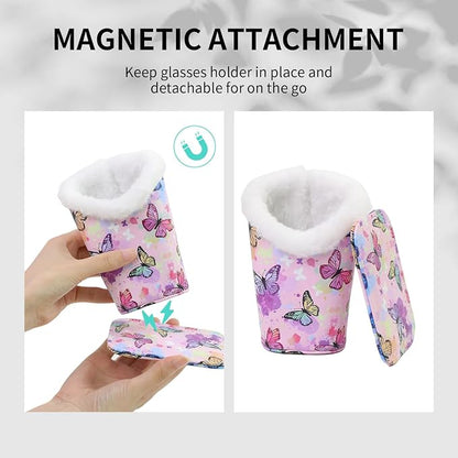 Plush Lined Eyeglasses Holder, Cute Magnetic PU Leather Glasses Stand Case - Image 6
