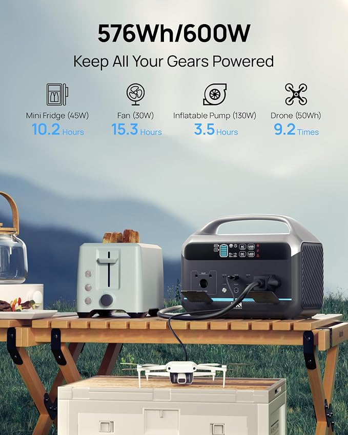 Portable Power Station 600W, 576Wh LiFePO4 Solar Generator - Image 2