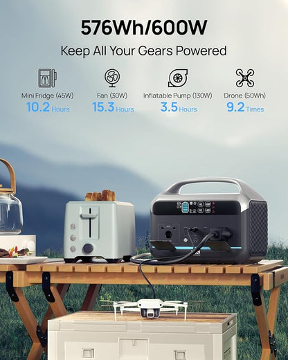 Portable Power Station 600W, 576Wh LiFePO4 Solar Generator - Image 2