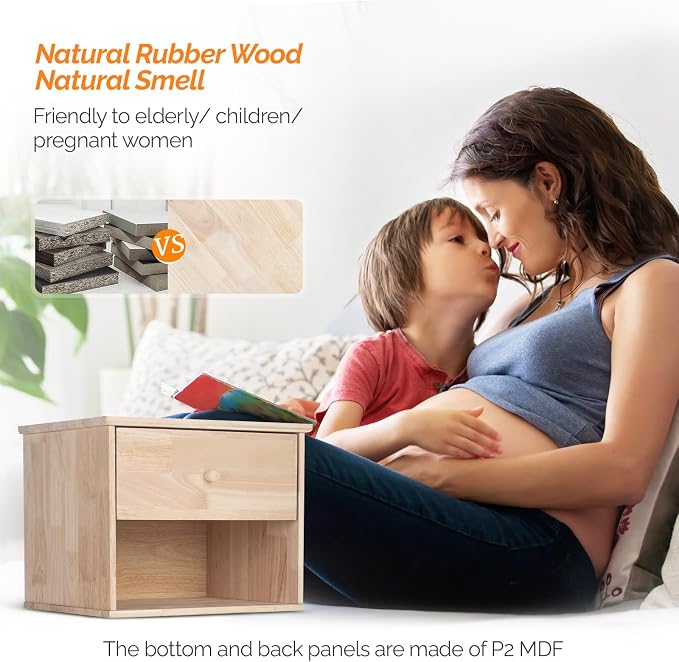 VINGLI Unfinished Natural Solid Wood Floating Nightstand - Image 5