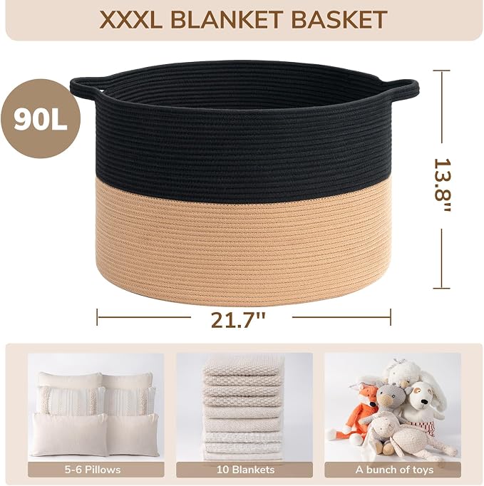 INDRESSME XXXLarge Cotton Rope Basket Woven Baby Laundry Basket Blanket Baskets - Image 3