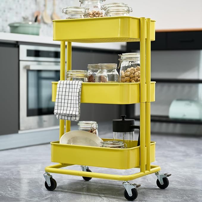 3 Tier Rolling Cart Metal Heavy Duty Utility Cart - Image 5