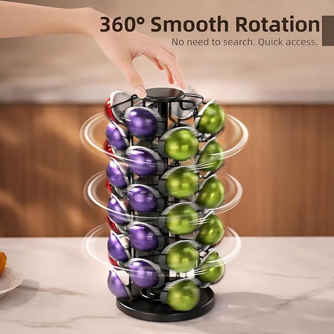 Nespresso Vertuo Pod Carousel Holder, 40 Pod Rotating Tower Organizer, 360° - Image 3