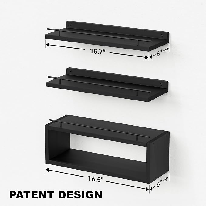Floating Shelves for Wall with Cube Shelf, Wall Shelves with Metal Rail for - Image 3
