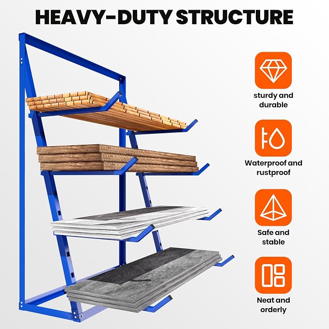 48x16x62'' Heavy Duty 4 Tiers Horizontal Lumber Storage Rack, 2400lbs Load - Image 6