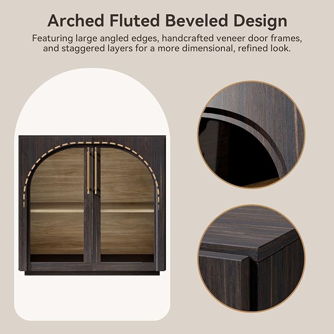 Buffet Cabinet with Glass Doors, 31.5'' W Arched Display Credenza | Modular - Image 4