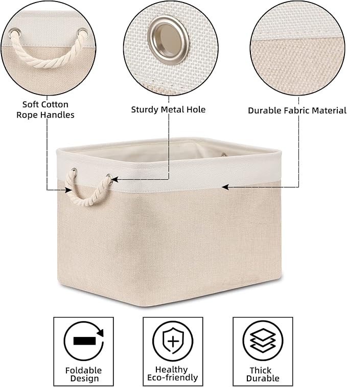 Bidtakay Beige Storage Basket Large Fabric Cloth Baskets Tall Rectangular Shelf - Image 5