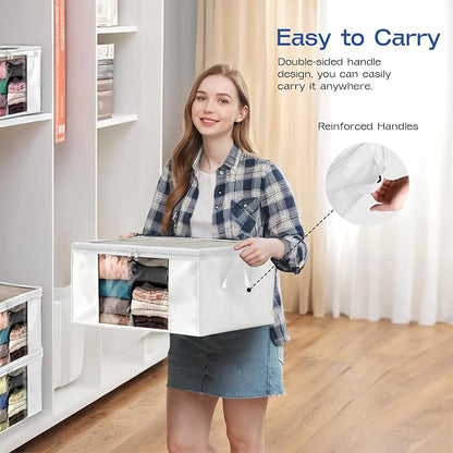 Clothes Storage Bags, Foldable Thick Fabric Blanket Storage Bags, Large Clear - Image 5
