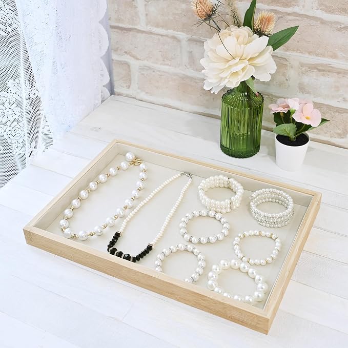 MOOCA 2 Pcs Bamboo Jewelry Display Tray, Presentation Tray, Organizer - Image 8