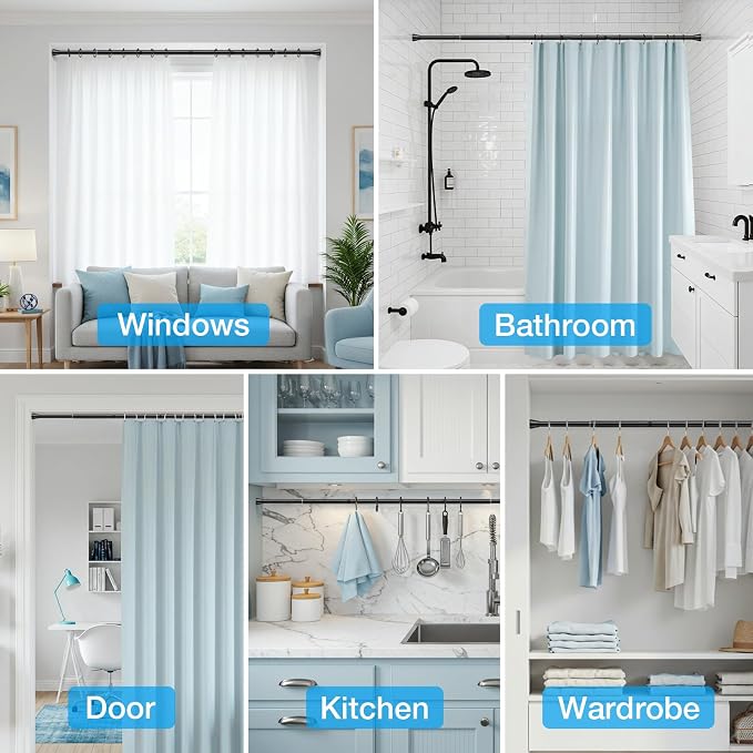 MEXAU 1Pack Spring Tension Curtain Rod 44-77 inch Black Small Tension Rod | - Image 3