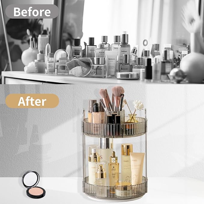 360 Rotating Makeup Organizer, 2 Tier Large Capacity Make Up Organizers and - Image 5