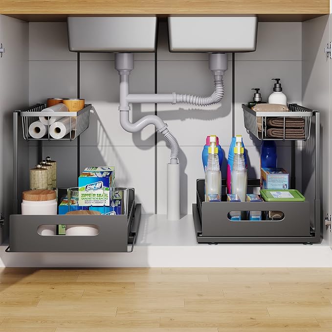 2 Pack Under Sink Organizer, 2 Tier Under Sink Organizers and Storage - Image 2