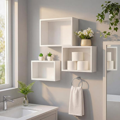 Novabright 3 Set Floating Cube Shelves Wall Mounted Wood Decor, Hanging Storage - Image 6