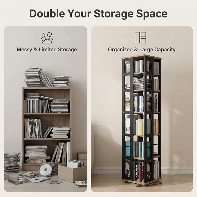 Heavy Duty CD Rack Tower, Media Storage Cabinet, 6 Tier Rotating Media Tower - Image 6